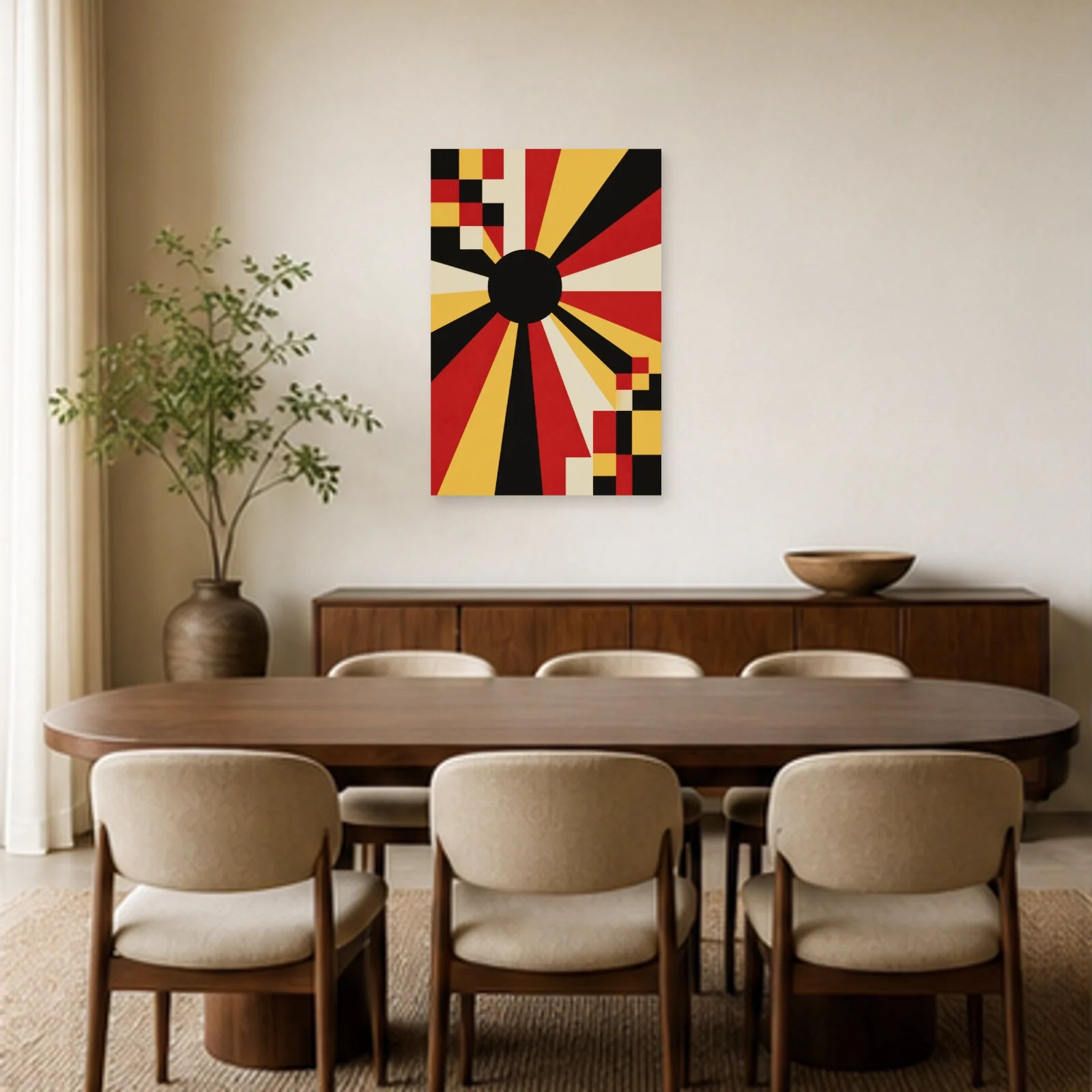 Affiche abstraite - Soleil noir dans une salle à manger - Art Virtuoso