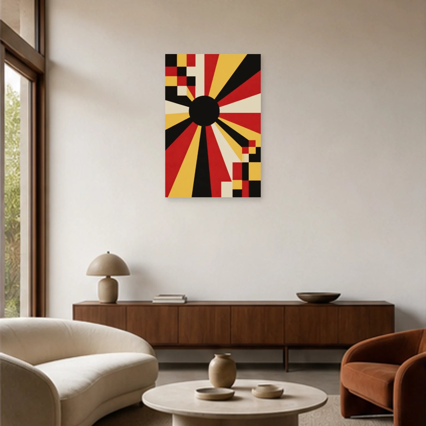 Affiche abstraite - Soleil noir dans un salon - Art Virtuoso