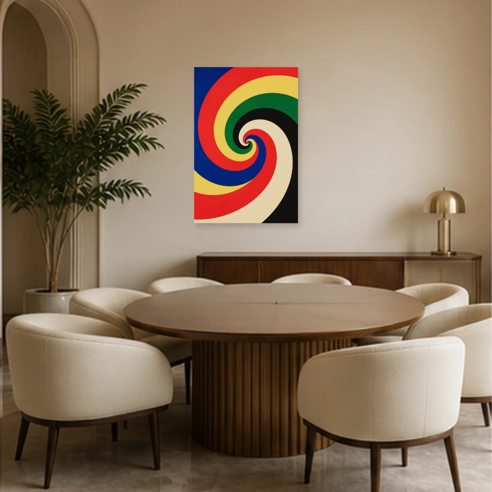 Affiche abstraite - Spirale chromatique dans une salle à manger - Art Virtuoso