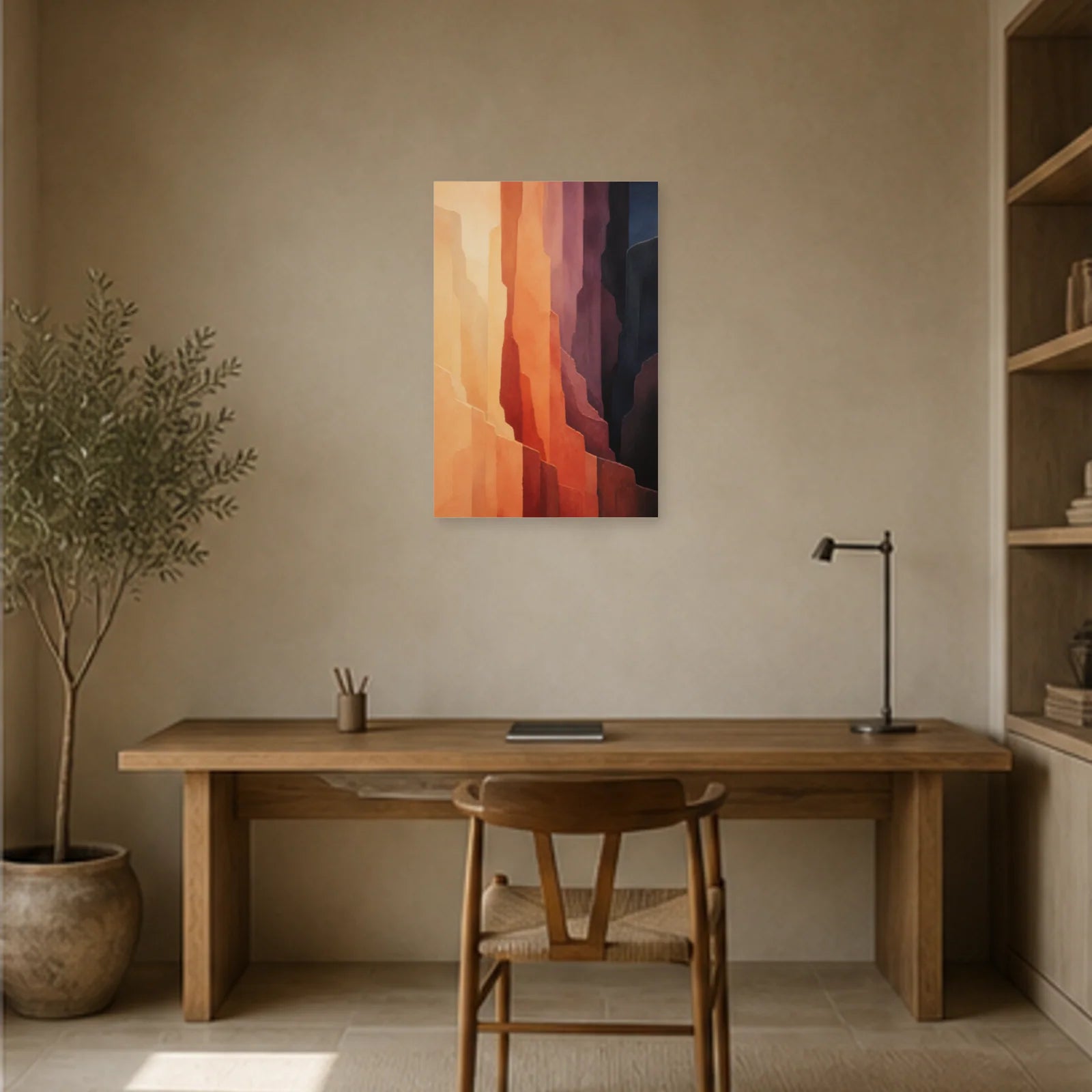 Affiche abstraite - Strates du désert dans un bureau - Art Virtuoso