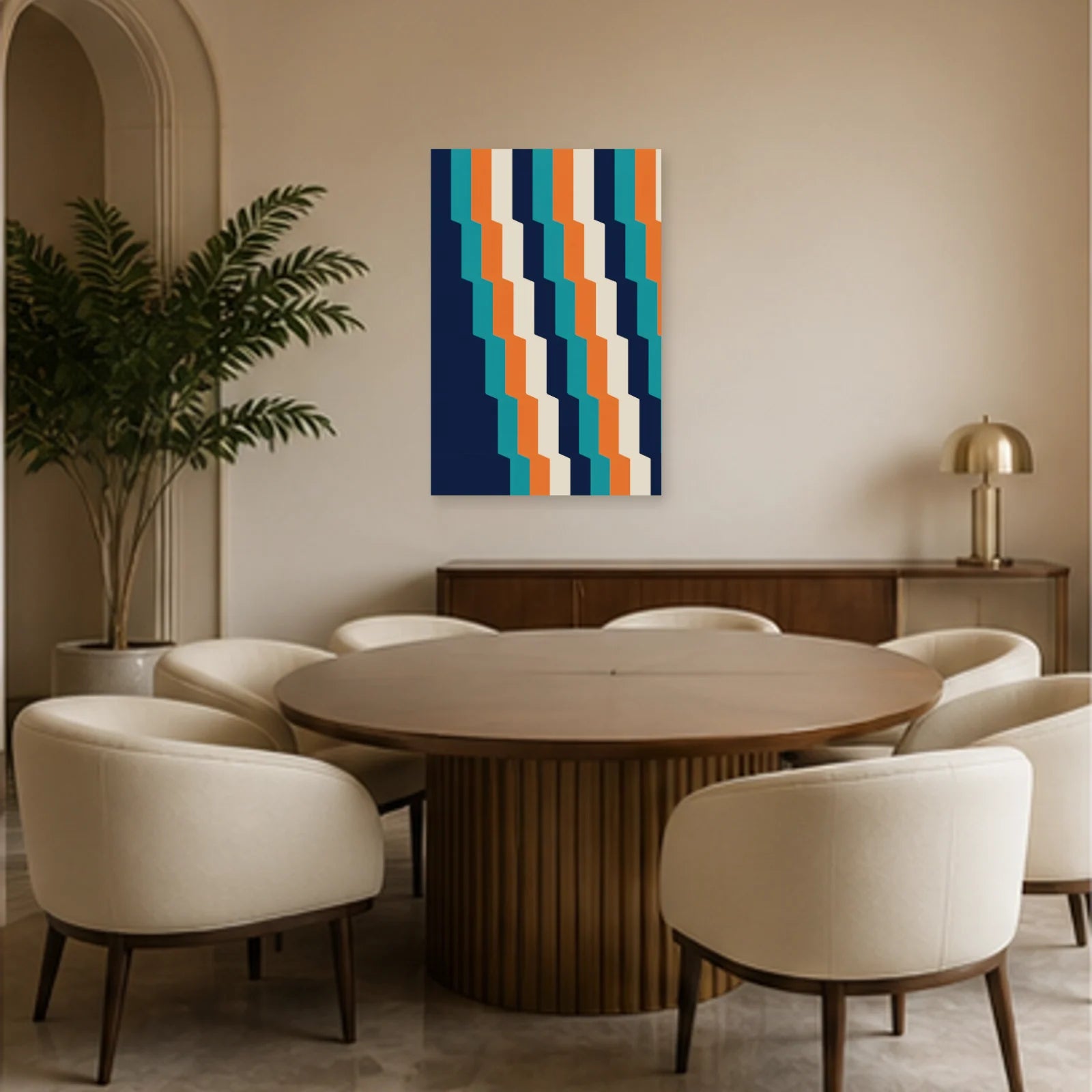 Affiche abstraite - Stries mouvantes dans une salle à manger - Art Virtuoso