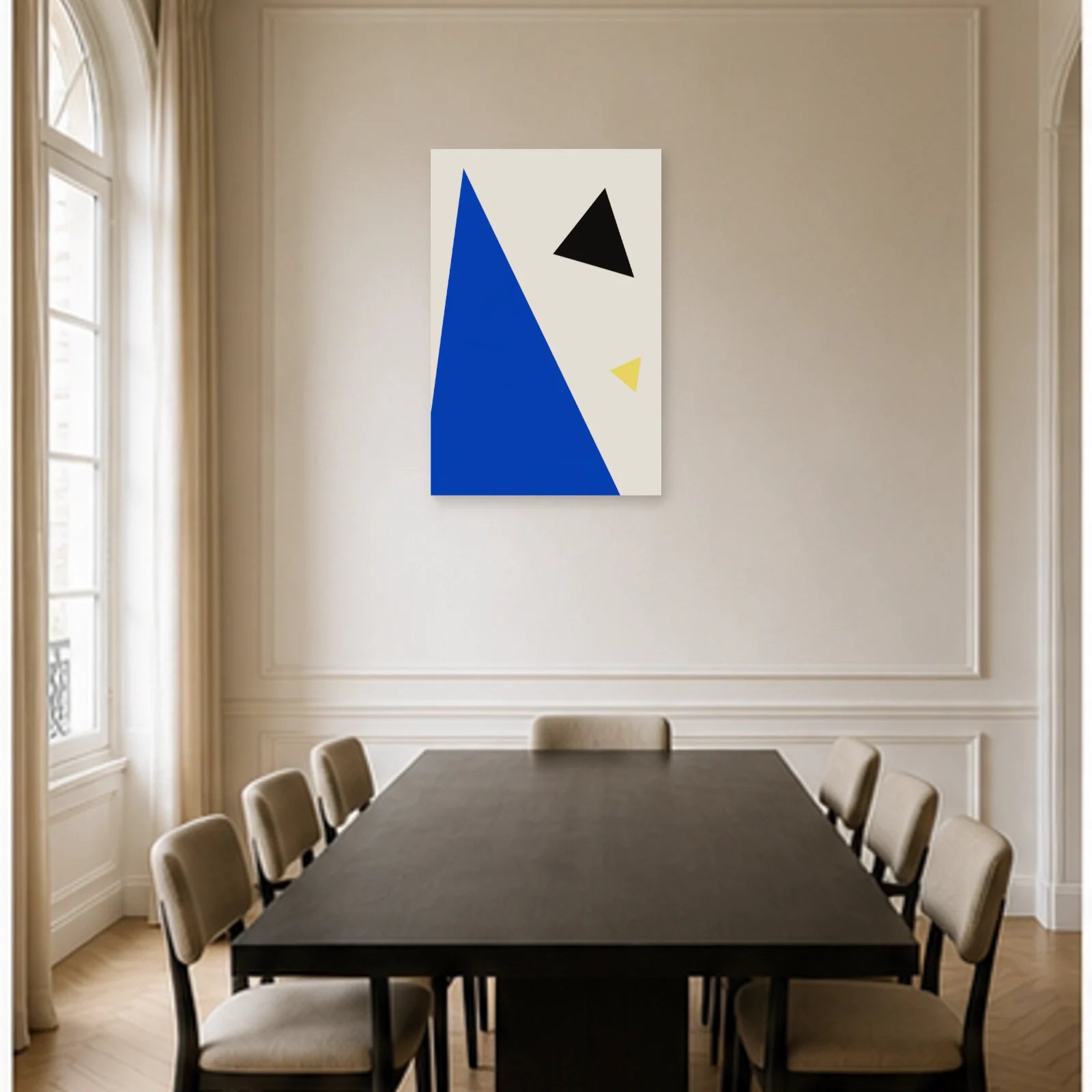 Affiche abstraite - Tension triangulaire dans une salle à manger - Art Virtuoso