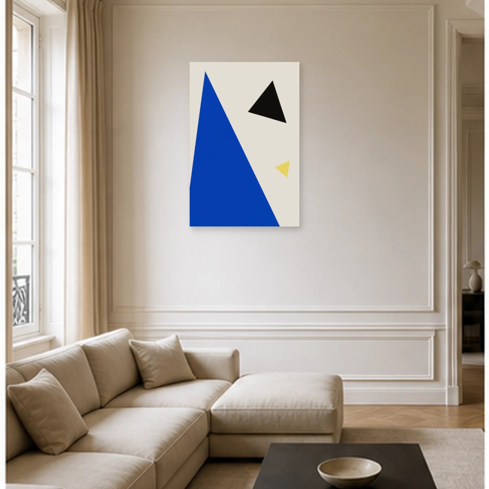 Affiche abstraite - Tension triangulaire dans un salon - Art Virtuoso