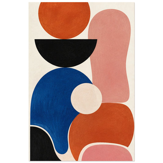 Formes organiques terracotta et cobalt, affiche 30 × 45 cm