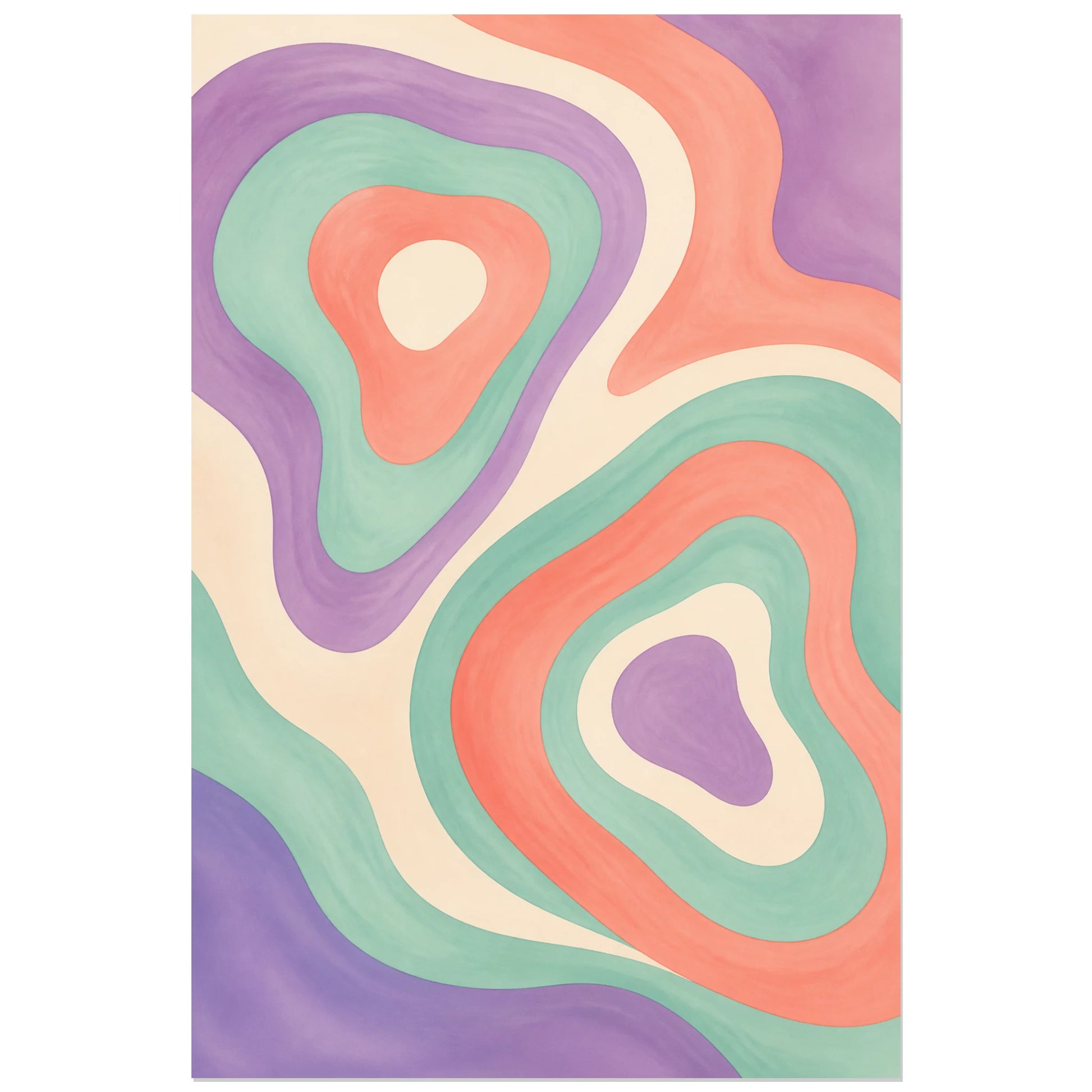 Affiche abstraite - Topographie liquide, aquarelle graphique en courbes topographiques verticale, format 30 × 45 cm