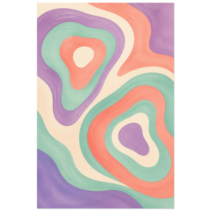 Affiche abstraite - Topographie liquide, aquarelle graphique en courbes topographiques verticale, format 40 × 60 cm
