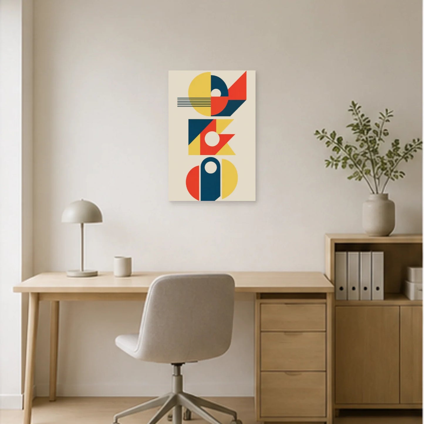 Affiche abstraite - Trio géométrique dans un bureau - Art Virtuoso