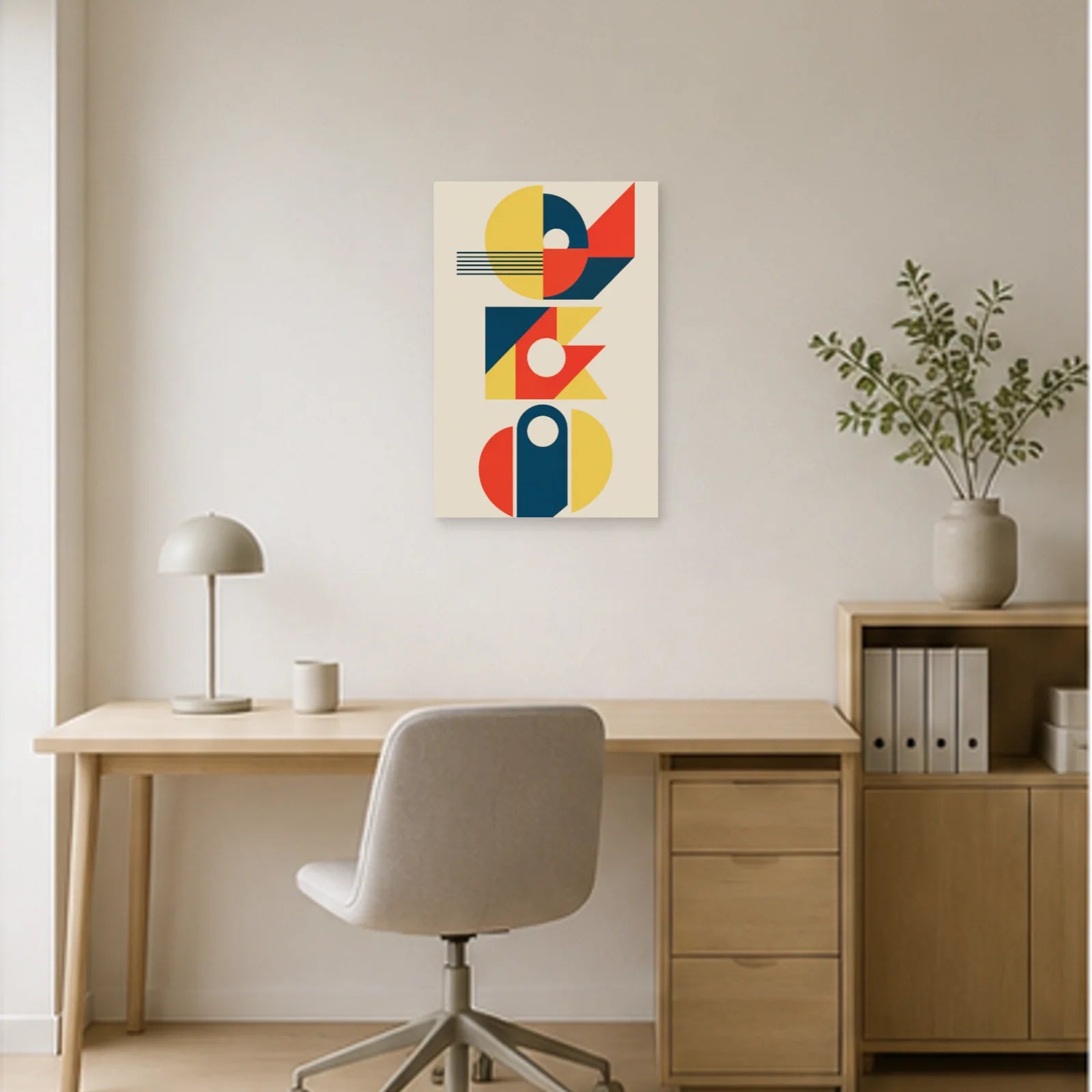 Affiche abstraite - Trio géométrique dans un bureau - Art Virtuoso