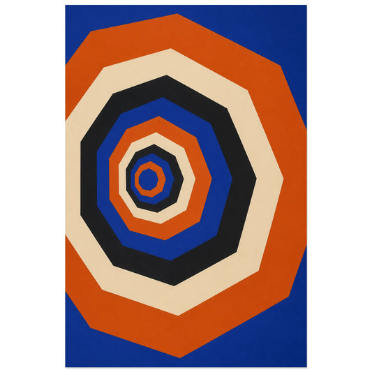 Affiche abstraite - Tunnel concentrique, op art polygonal concentrique verticale, format 30 × 45 cm