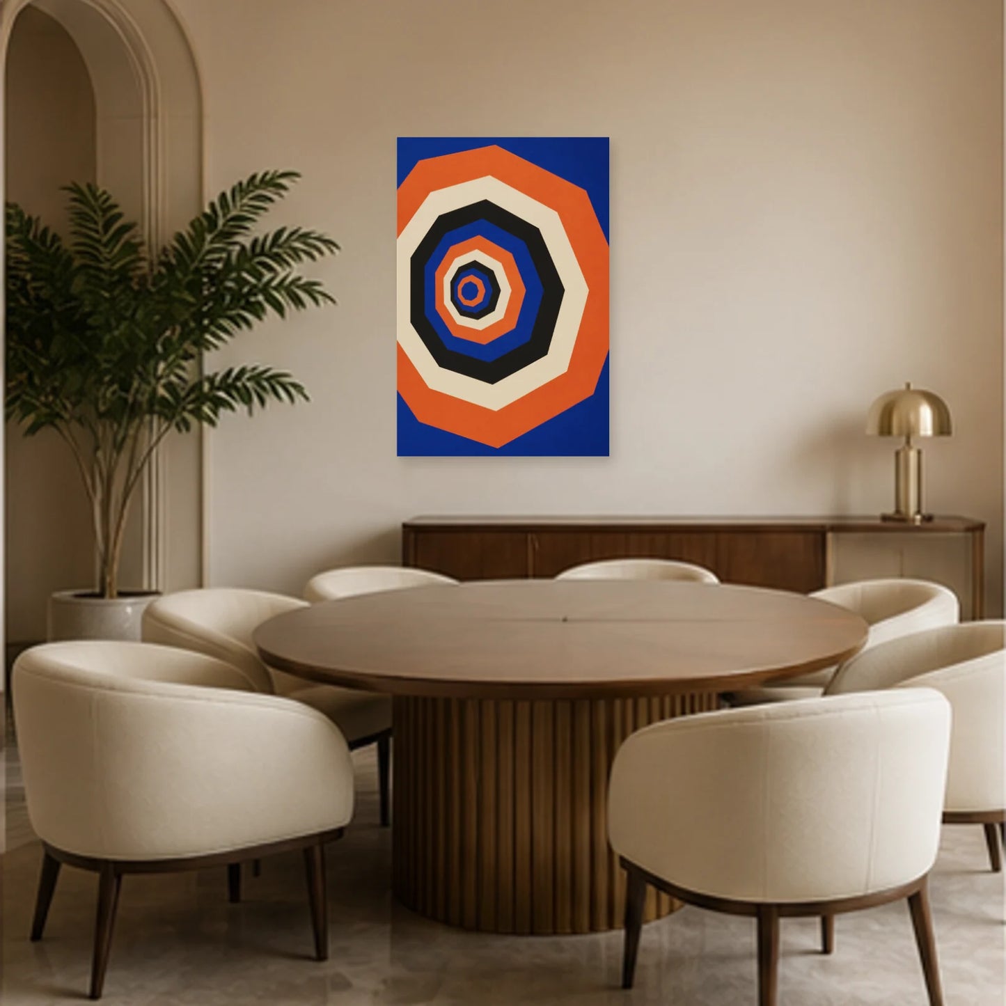 Affiche abstraite - Tunnel concentrique dans une salle à manger - Art Virtuoso