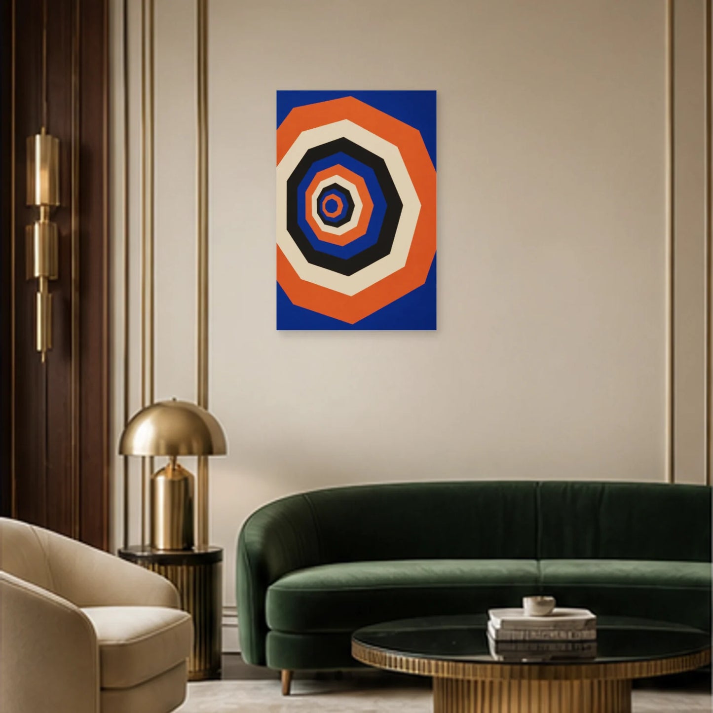 Affiche abstraite - Tunnel concentrique dans un salon - Art Virtuoso