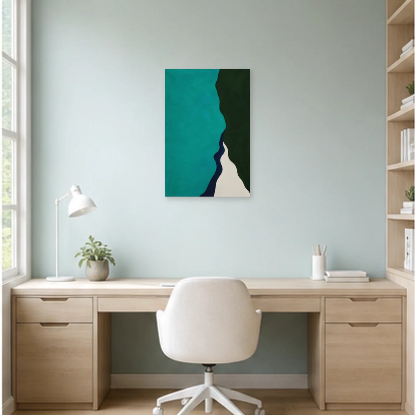 Affiche abstraite - Turquoise profond dans un bureau - Art Virtuoso