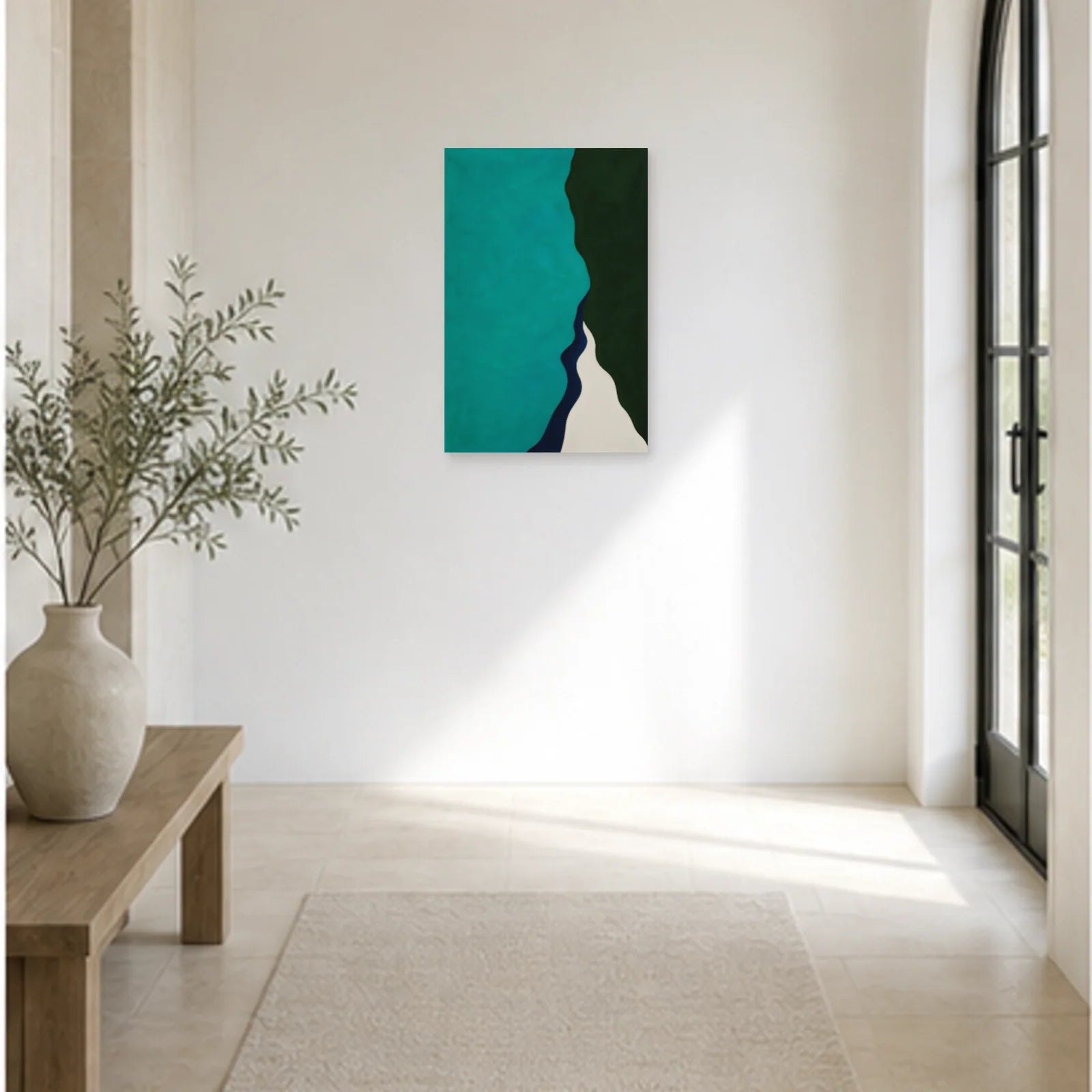 Affiche abstraite - Turquoise profond dans une entrée ou un couloir - Art Virtuoso