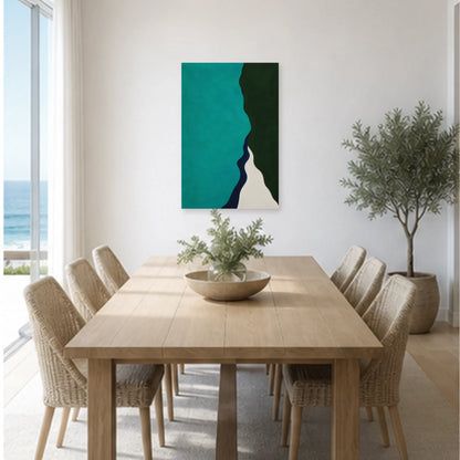 Affiche abstraite - Turquoise profond dans une salle à manger - Art Virtuoso