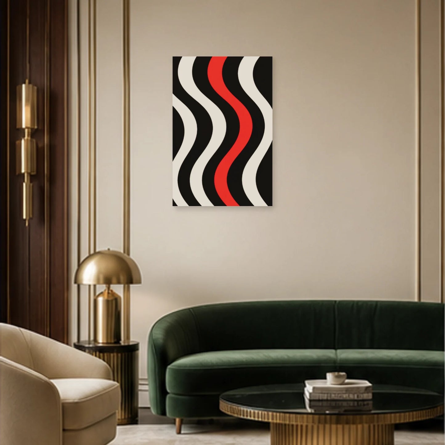 Affiche abstraite - Vague cinétique dans un salon - Art Virtuoso