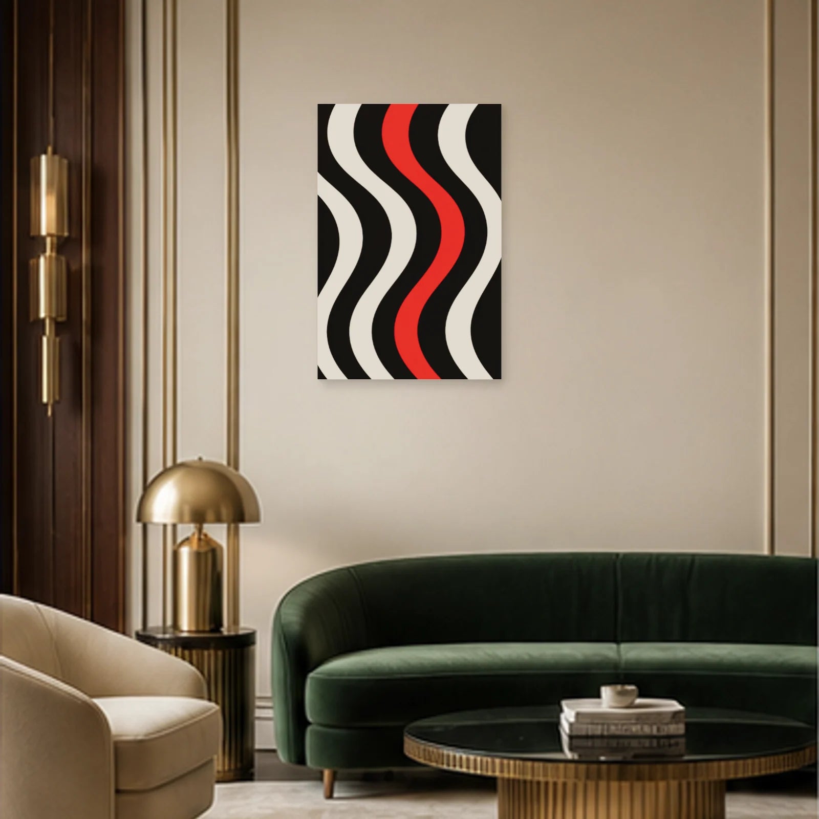 Affiche abstraite - Vague cinétique dans un salon - Art Virtuoso