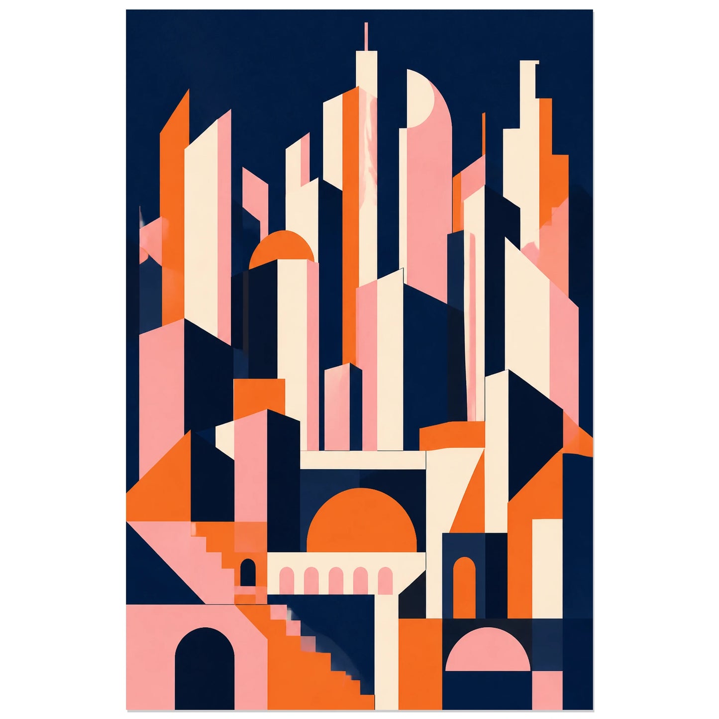 Affiche abstraite - Ville géométrique, paysage urbain geometrique verticale, format 30 × 45 cm