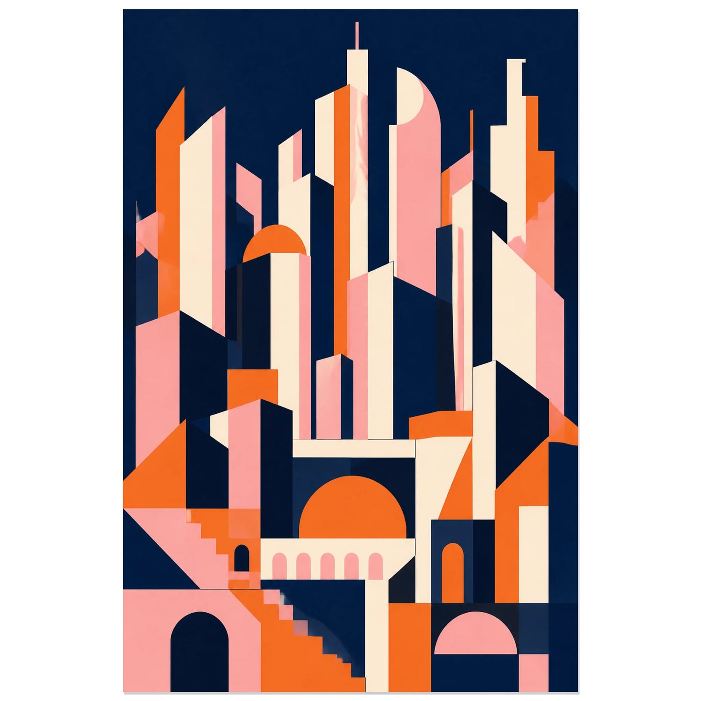 Affiche abstraite - Ville géométrique, paysage urbain geometrique verticale, format 60 × 90 cm