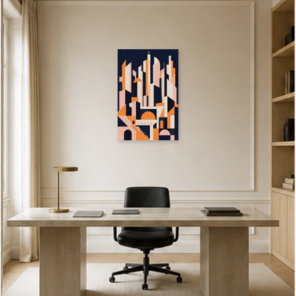 Affiche abstraite - Ville géométrique dans un bureau - Art Virtuoso