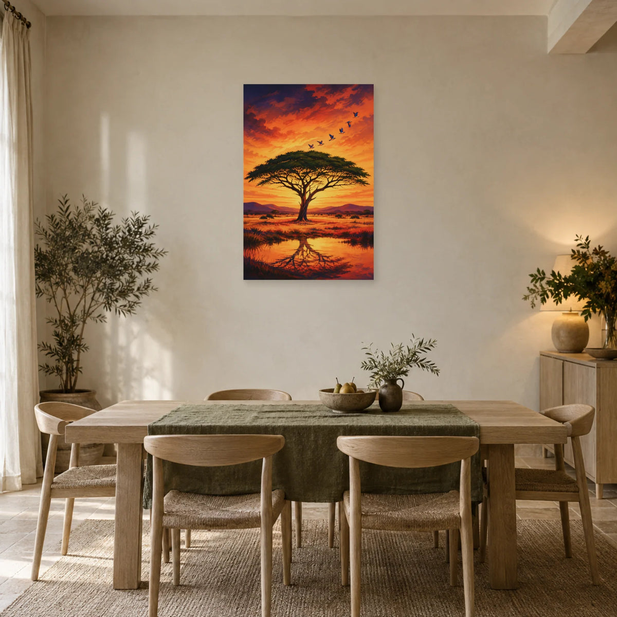 Affiche Acacia – Oiseaux de savane dans une salle à manger - Art Virtuoso