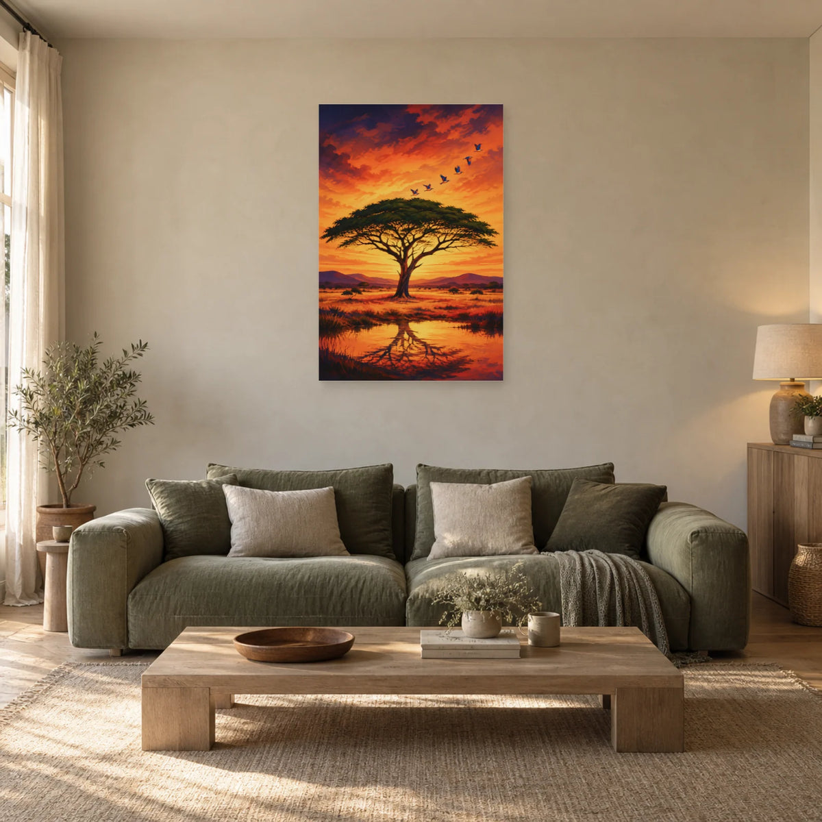 Affiche Acacia – Oiseaux de savane dans un salon - Art Virtuoso