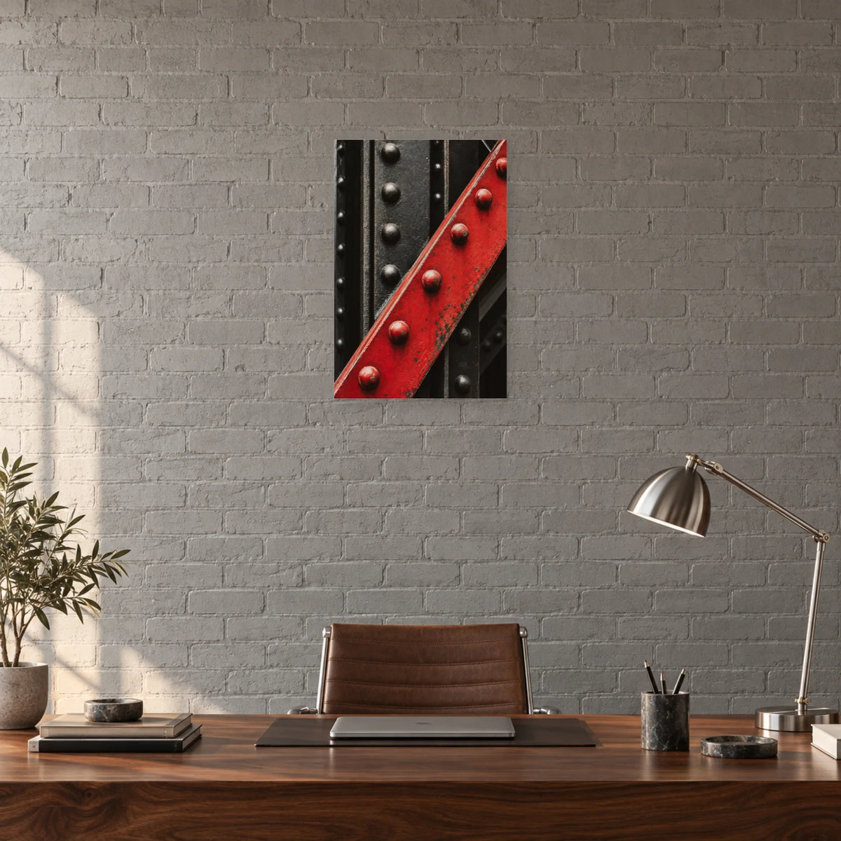 Affiche Acier riveté - Matière brute dans un bureau - Art Virtuoso