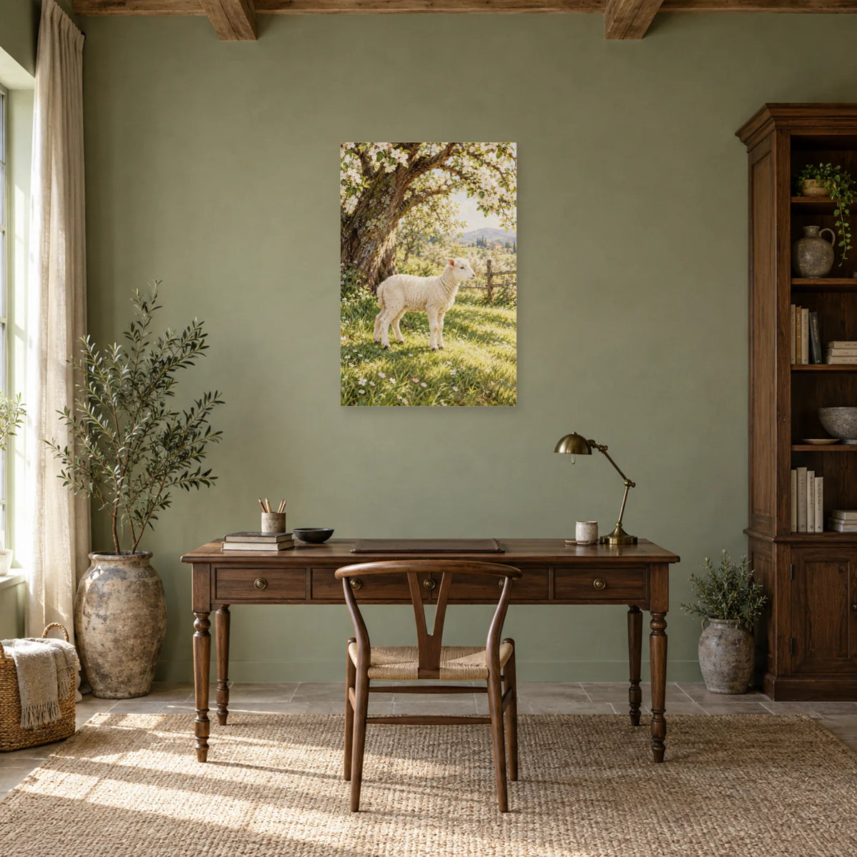 Affiche Agneau - Verger de printemps dans un bureau - Art Virtuoso
