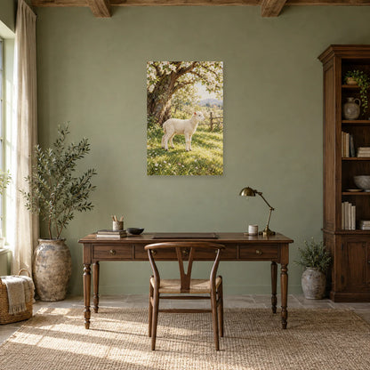 Affiche Agneau - Verger de printemps dans un bureau - Art Virtuoso