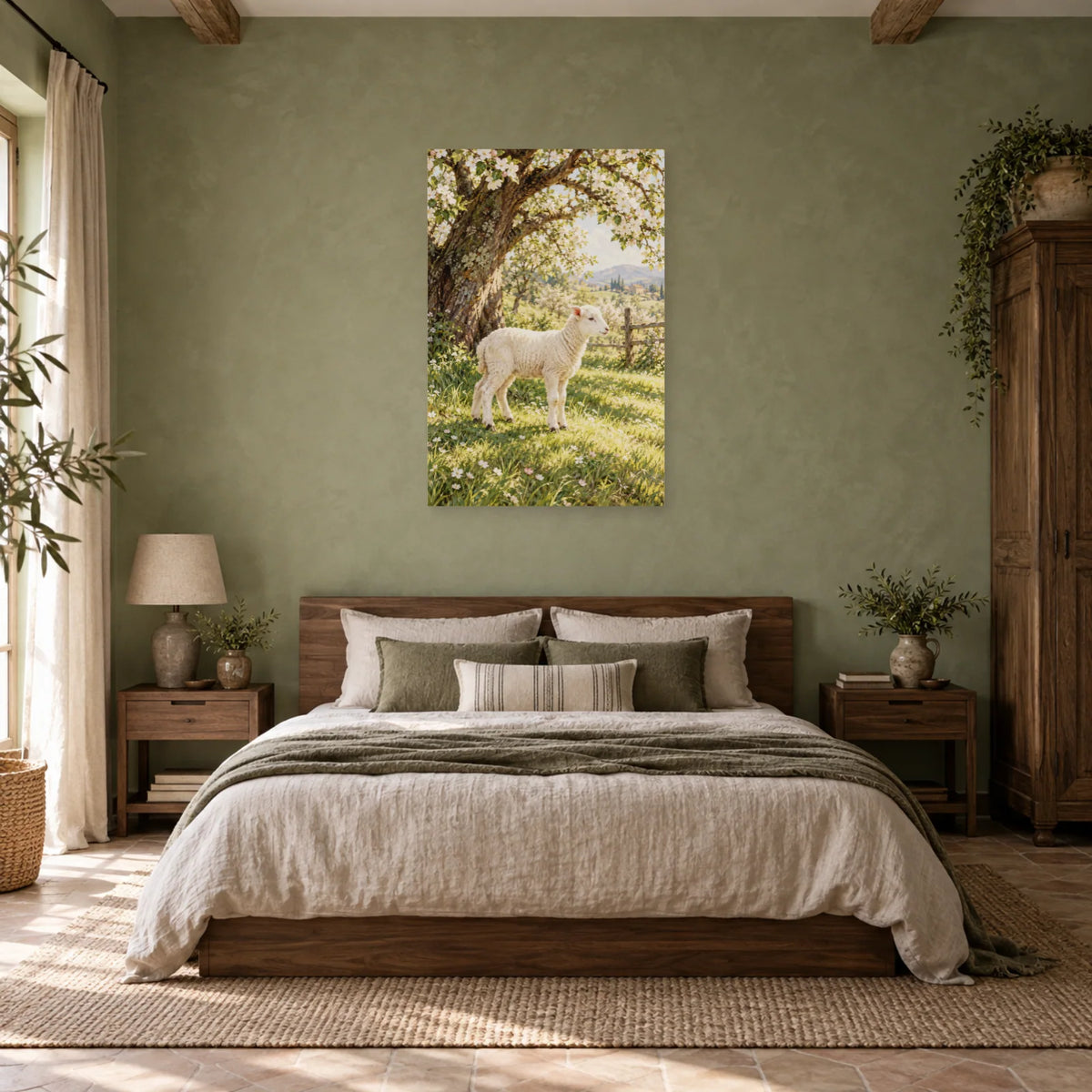 Affiche Agneau - Verger de printemps dans une chambre - Art Virtuoso