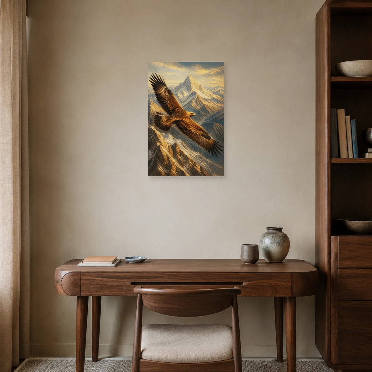Affiche Aigle royal au-dessus des Alpes dans un bureau - Art Virtuoso