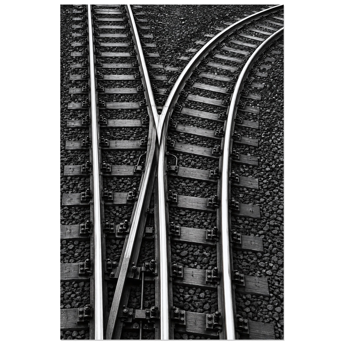 Voie droite et voie courbe en noir et blanc, affiche 40 × 60 cm