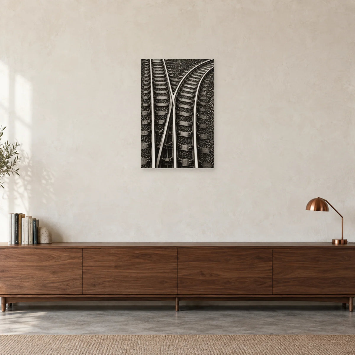 Affiche Aiguillage - Géométrie des rails dans un bureau - Art Virtuoso