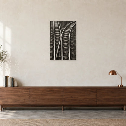 Affiche Aiguillage - Géométrie des rails dans un bureau - Art Virtuoso