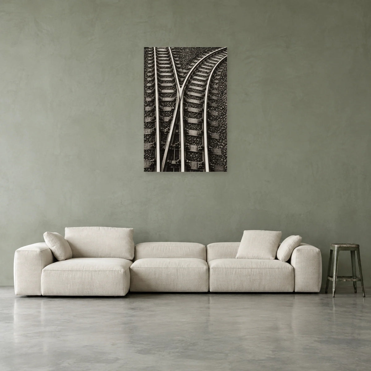 Affiche Aiguillage - Géométrie des rails dans un salon - Art Virtuoso