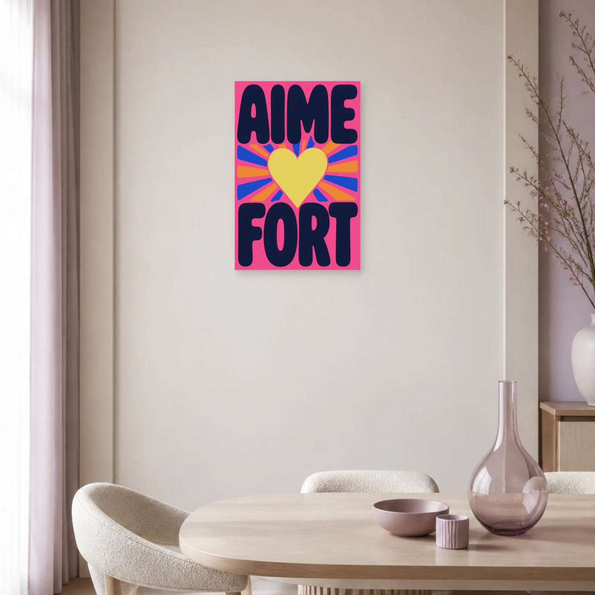 Affiche Aime fort – Cœur rayonnant dans une salle à manger - Art Virtuoso