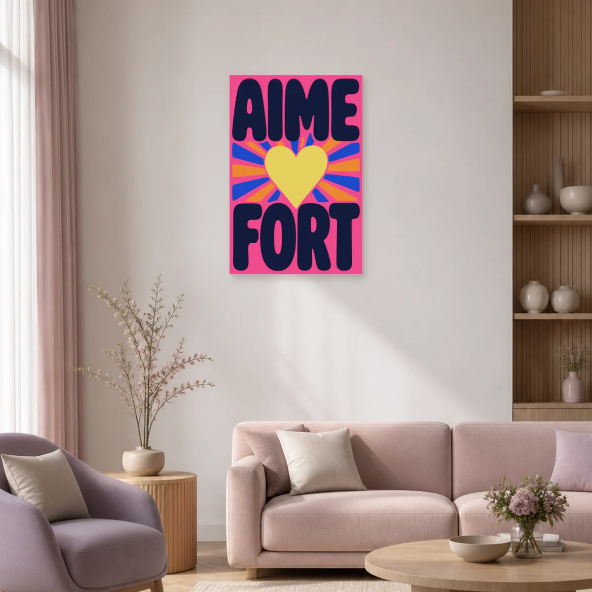 Affiche Aime fort – Cœur rayonnant dans un salon - Art Virtuoso