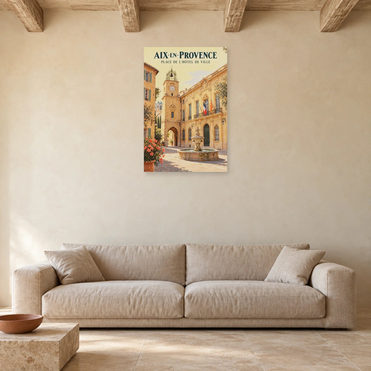 Affiche Aix-en-Provence Place de l'Hôtel de Ville dans un salon - Art Virtuoso