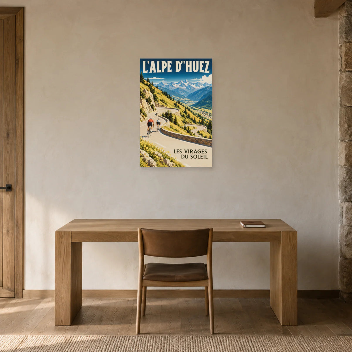 Affiche Alpe d'Huez - Virages au soleil dans un bureau - Art Virtuoso