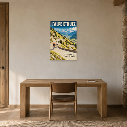 Affiche Alpe d'Huez - Virages au soleil dans un bureau - Art Virtuoso