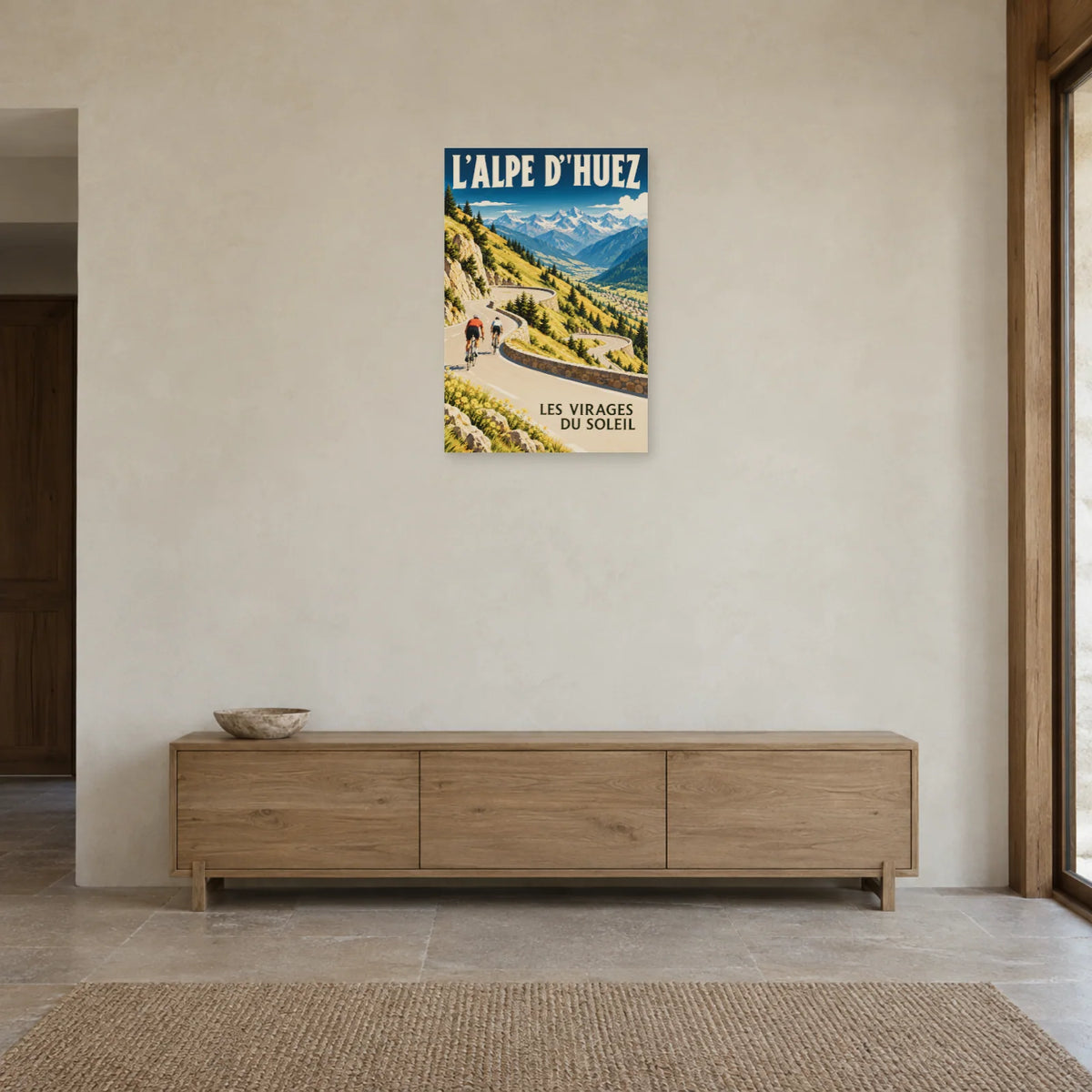 Affiche Alpe d'Huez - Virages au soleil dans une entrée ou un couloir - Art Virtuoso