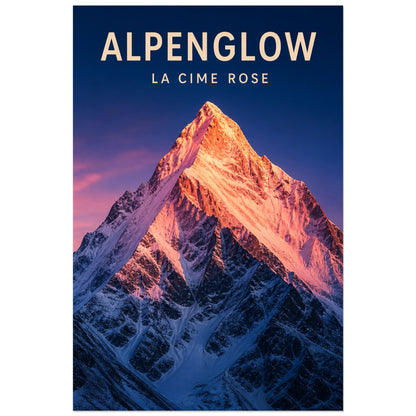 Affiche Alpenglow – La cime rose, photographie de montagne réaliste à lumière d'alpenglow verticale, format 30 × 45 cm