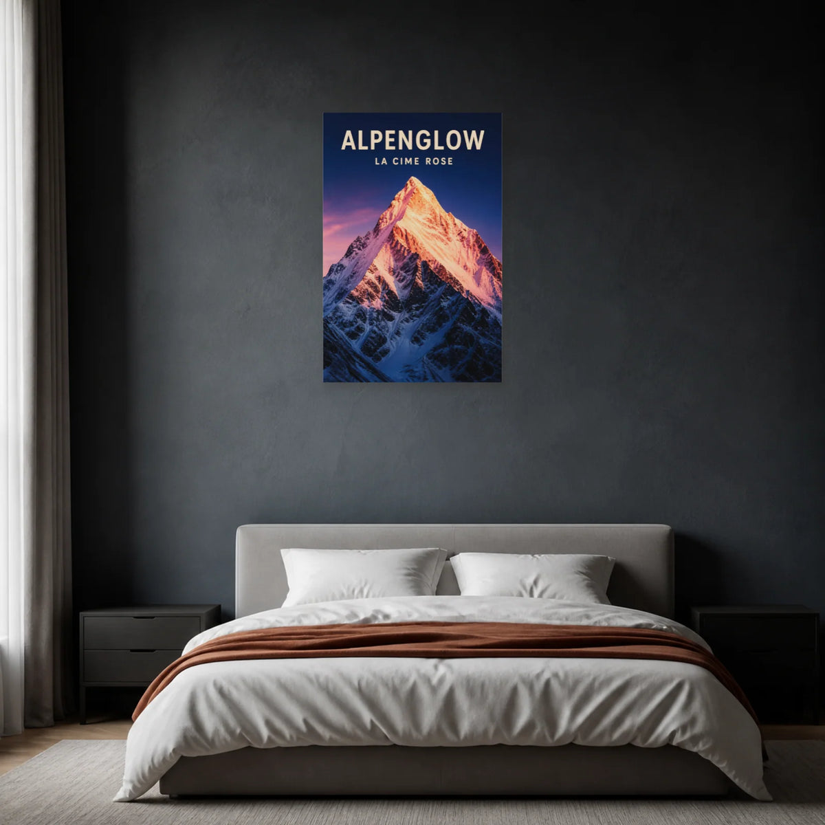 Affiche Alpenglow – La cime rose dans une chambre - Art Virtuoso