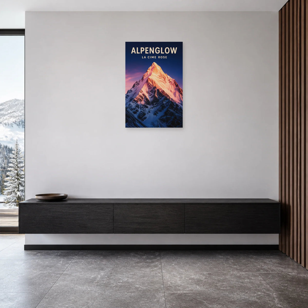 Affiche Alpenglow – La cime rose dans une entrée ou un couloir - Art Virtuoso