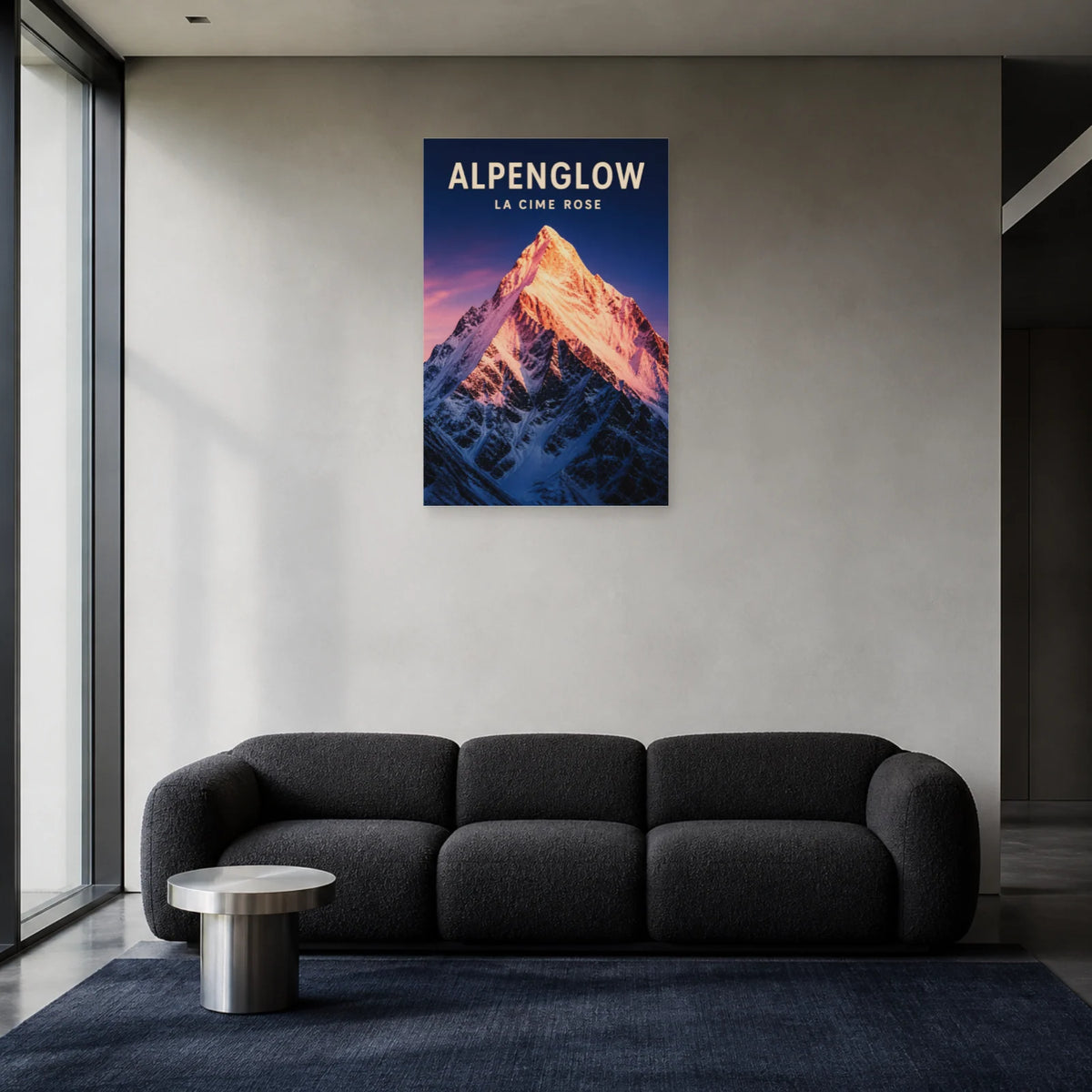 Affiche Alpenglow – La cime rose dans un salon - Art Virtuoso