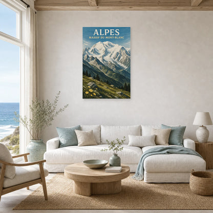 Affiche Alpes – Massif du Mont-Blanc dans un salon - Art Virtuoso