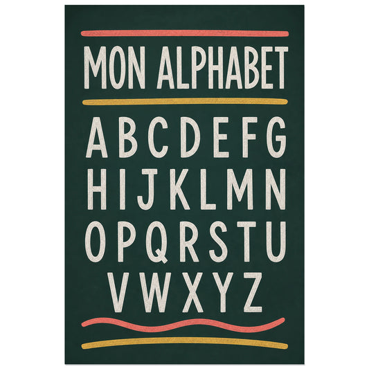 Alphabet ivoire effet craie sur vert ardoise, affiche 30 × 45 cm