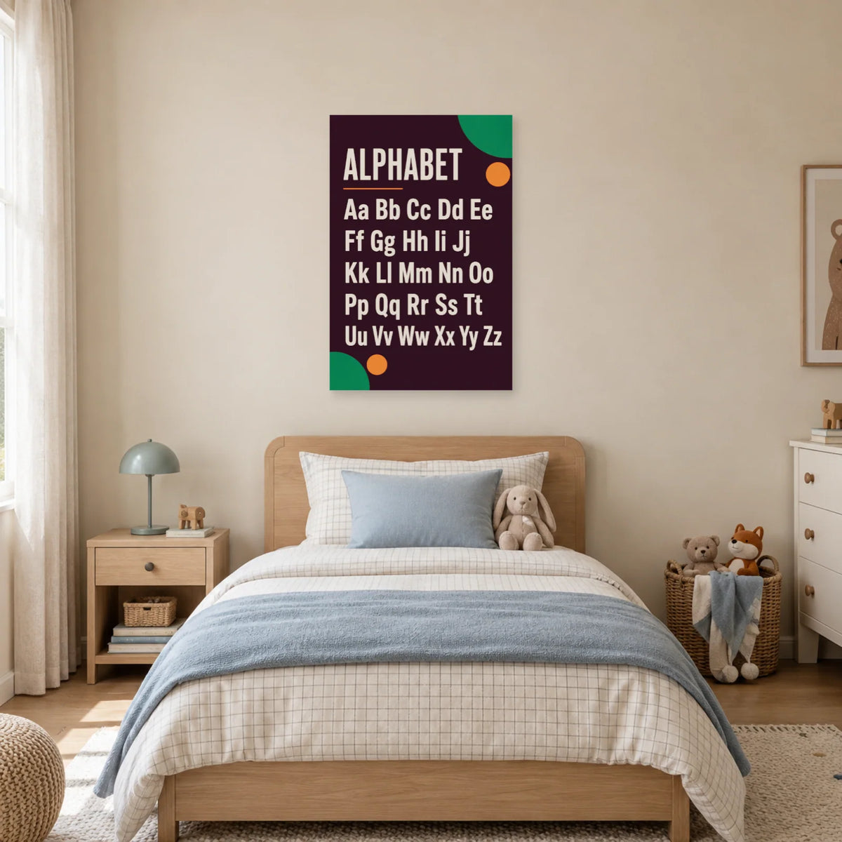 Affiche Alphabet double casse, grille moderniste dans une chambre - Art Virtuoso
