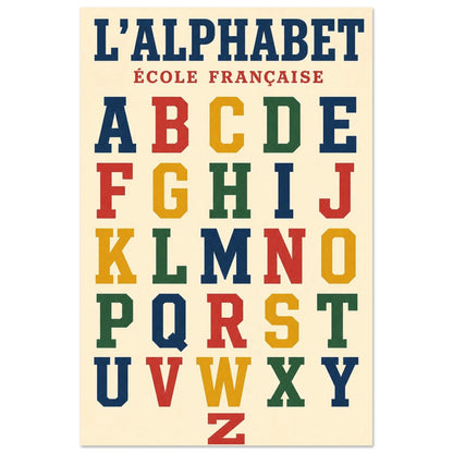 Affiche L'Alphabet – École Française, illustration graphique verticale, format 30 × 45 cm
