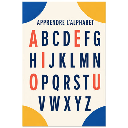 Lettres capitales en quatre rangées sur ivoire, affiche 40 × 60 cm