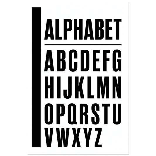 Alphabet noir sur blanc et barre latérale, affiche 30 × 45 cm